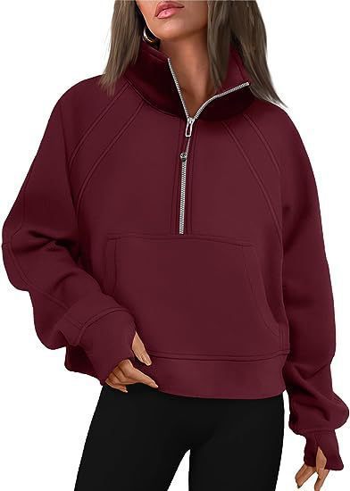 Damen kuscheliger Half-Zip Pullover mit Kapuze und Kängurutasche Merchesia