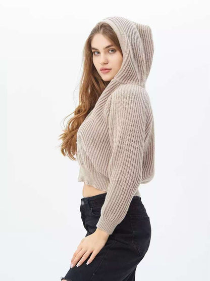 Damen Kuscheliger Kapuzenpullover im Rippdesign mit cropped Schnitt Merchesia