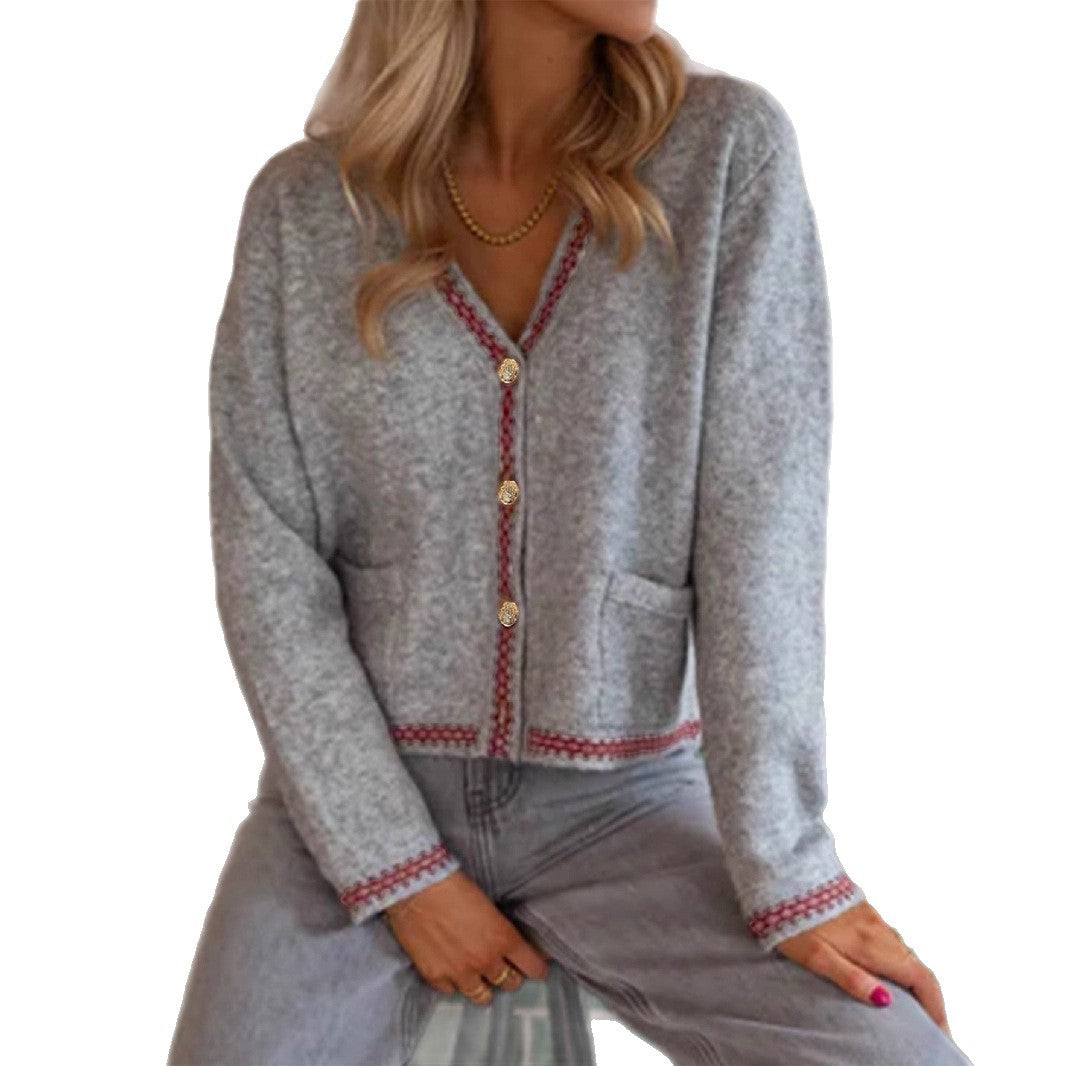 Damen modische Strickjacke mit dekorativen Knöpfen und Stickdetails Merchesia