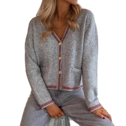 Damen modische Strickjacke mit dekorativen Knöpfen und Stickdetails Merchesia