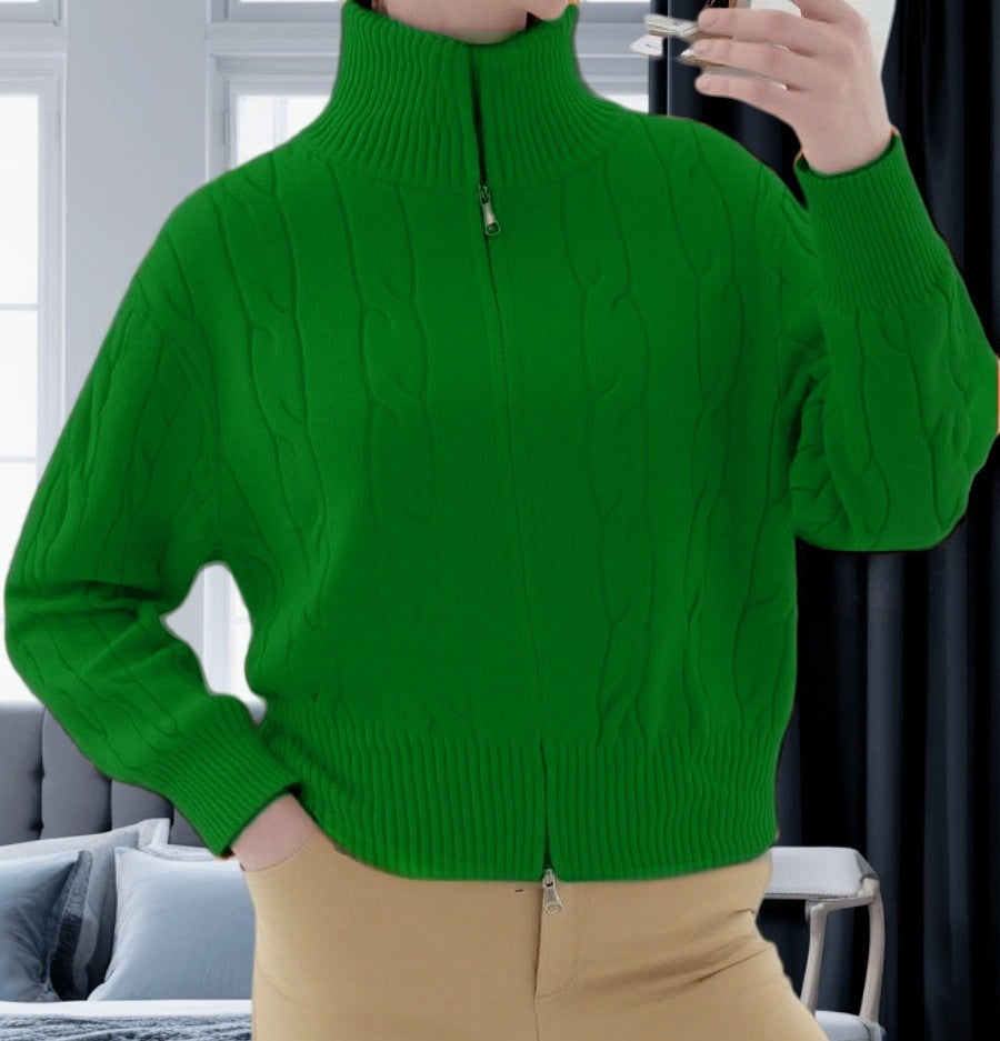 Damen Strickpullover mit hohem Kragen und Zipper Merchesia