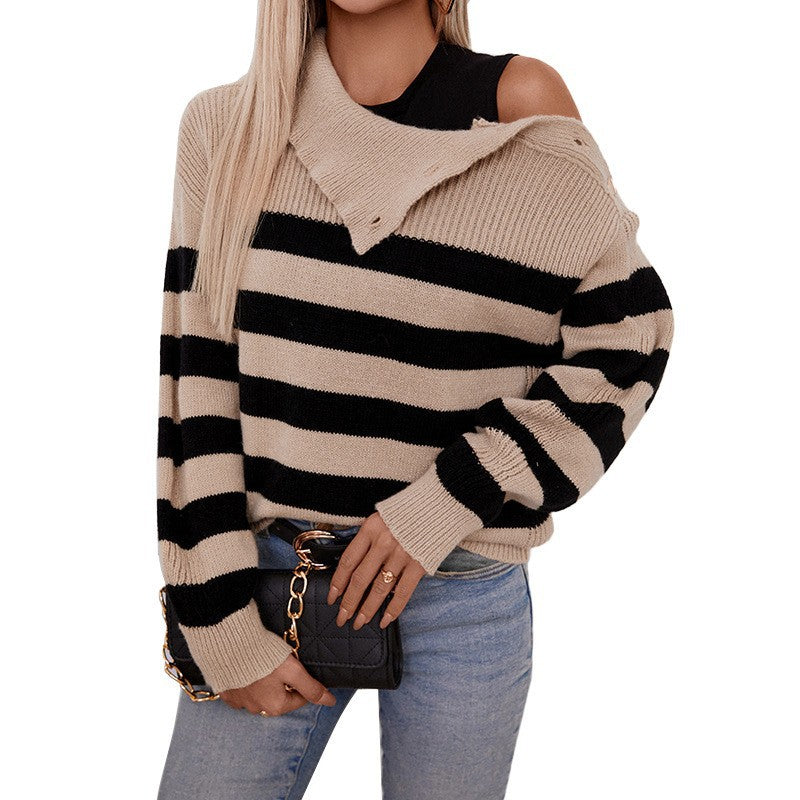 Damen Gestreifter Oversized Pullover Merchesia