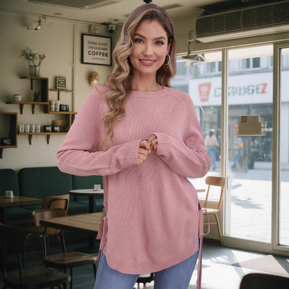 Damen modischer Pullover mit seitlichen Bindebändern Merchesia