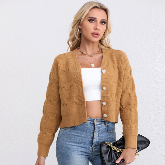 Damen Strickjacke mit strukturiertem Muster und modischen Knöpfen Merchesia