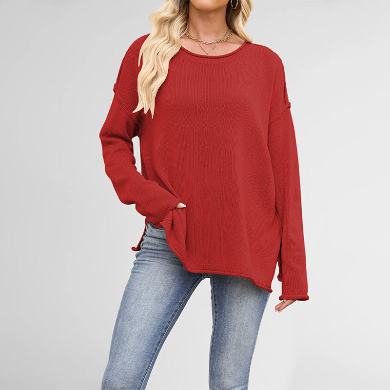 Damen gemütlicher Strickpullover mit weitem Schnitt Merchesia