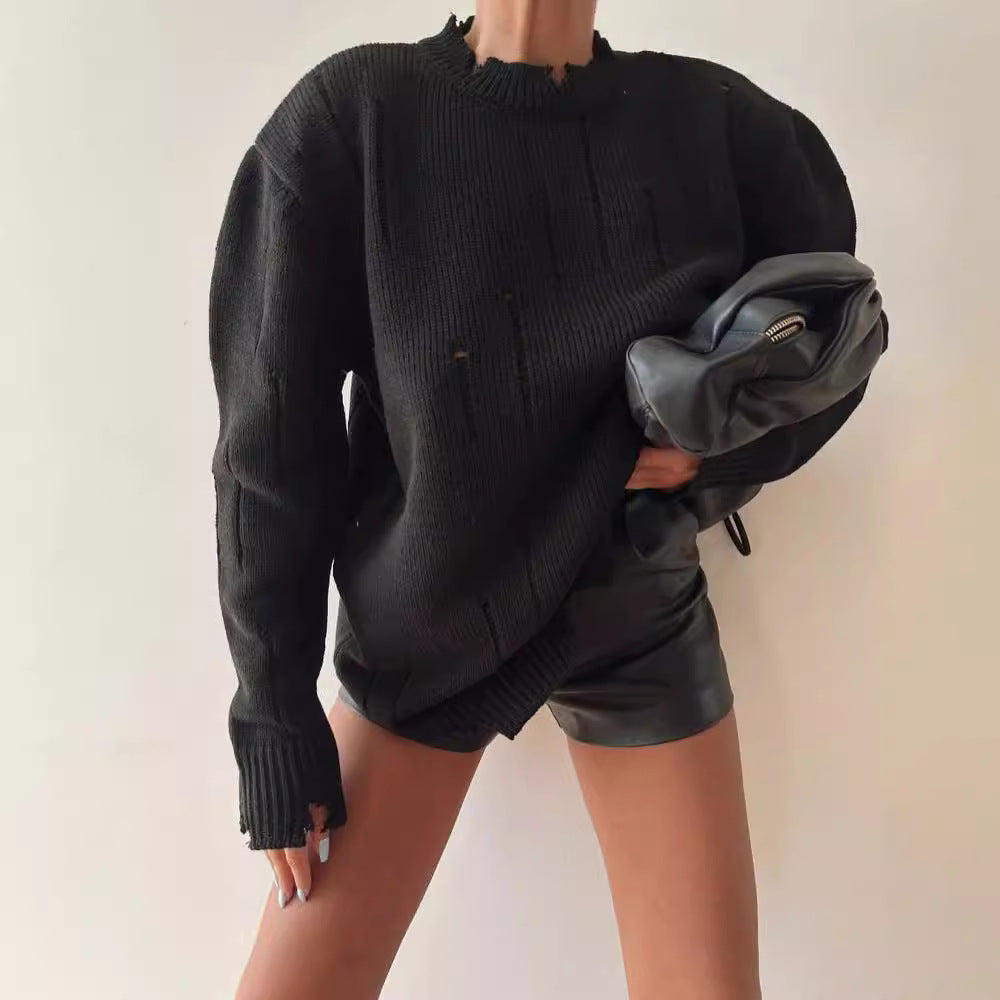 Damen Grober Strickpullover mit distressed Details Merchesia