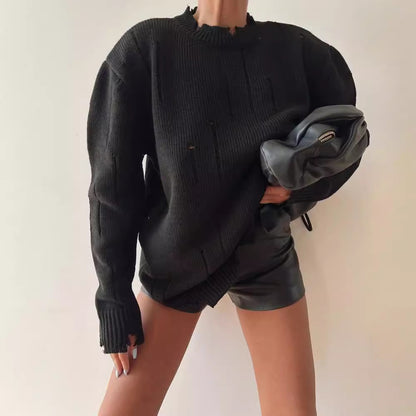 Damen Grober Strickpullover mit distressed Details Merchesia