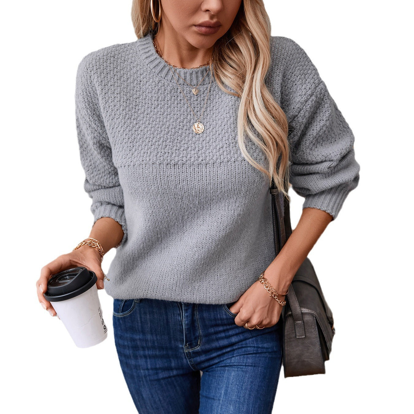 Damen modischer Strickpullover mit strukturiertem Design und lässigem Schnitt Merchesia