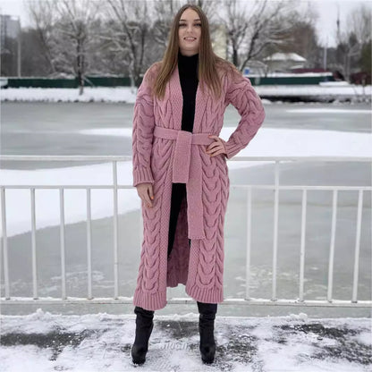 Damen Grobstrickmantel mit offenem Schnitt und praktischen Taschen Merchesia