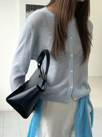 Damen leichte Strickjacke mit zarter Transparenz Merchesia