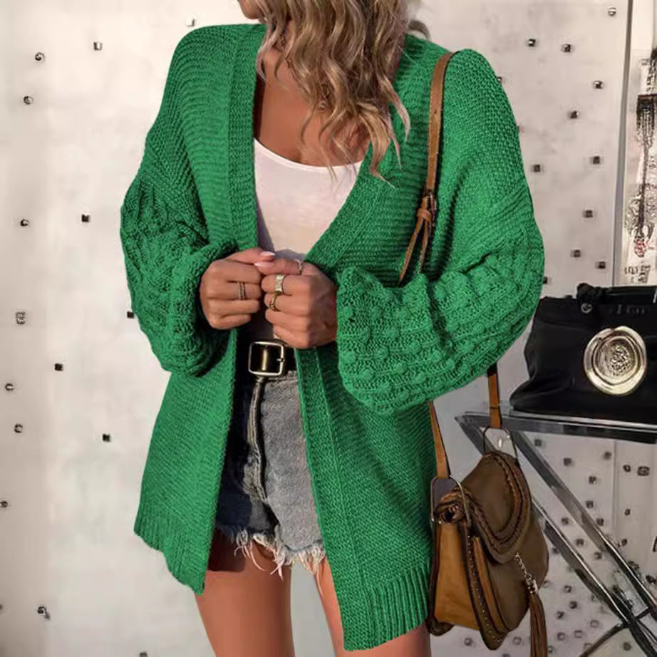 Damen lockerer Strickcardigan mit strukturierten Ärmeln und offenem Schnitt Merchesia