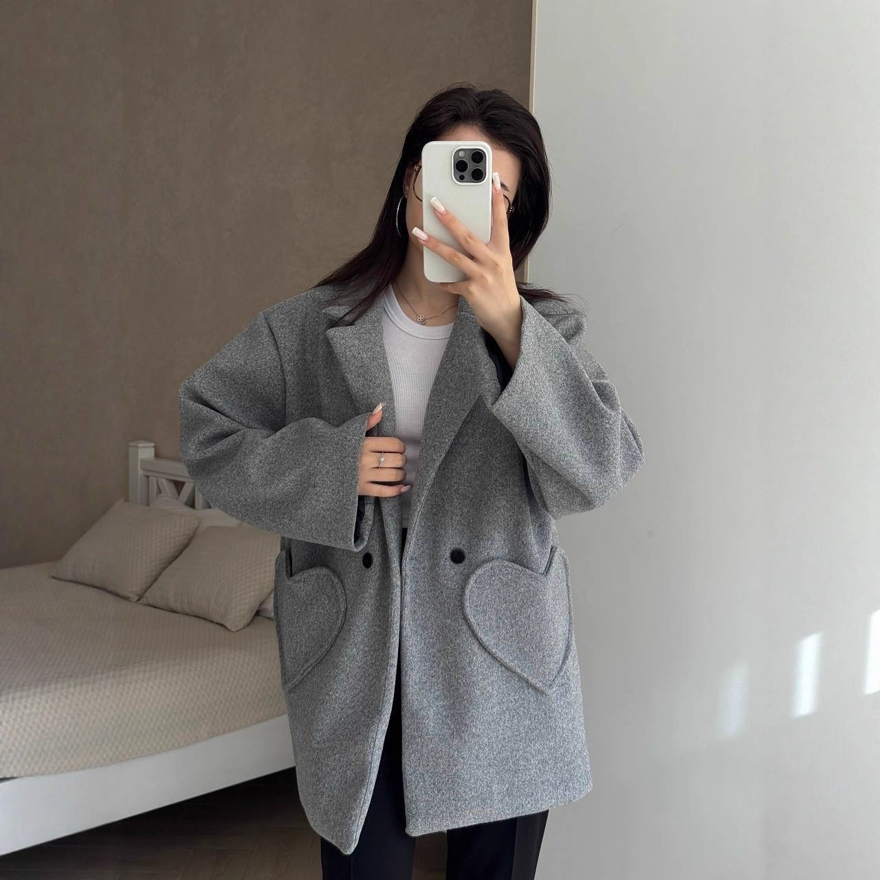 Damen modischer Oversized-Mantel mit großzügigen Taschen und Revers Merchesia