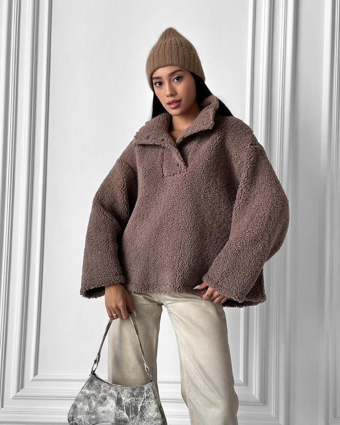 Damen Kuscheliger Fleece-Pullover im Casual-Style Merchesia