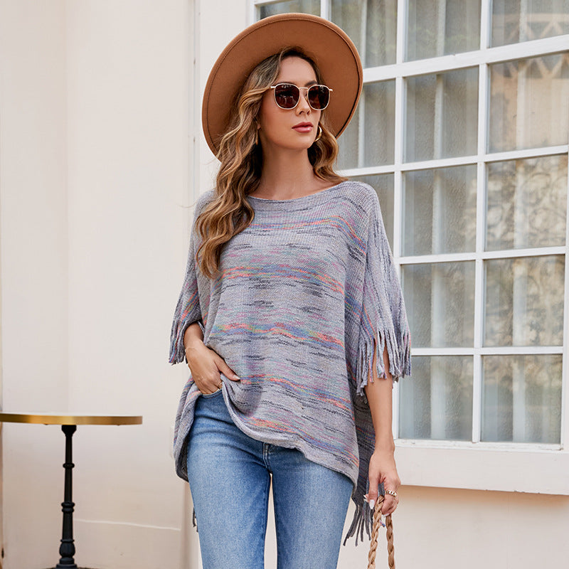 Damen kuscheliger Poncho mit fransigen Details Merchesia