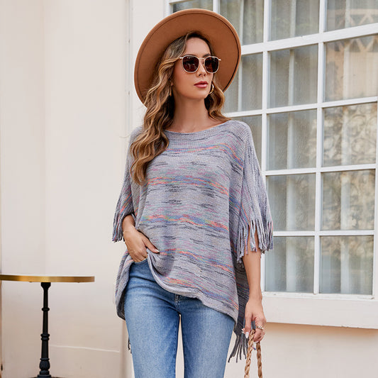 Damen kuscheliger Poncho mit fransigen Details Merchesia