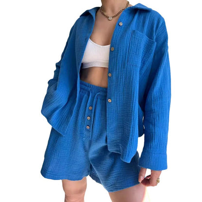 Damen lässige Overshirtjacke aus leichtem Material mit Holzknöpfen Merchesia