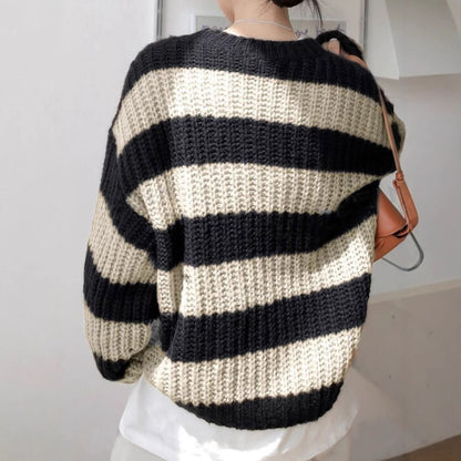 Damen modischer Strickpullover mit breiten Streifen und lockerer Passform Merchesia