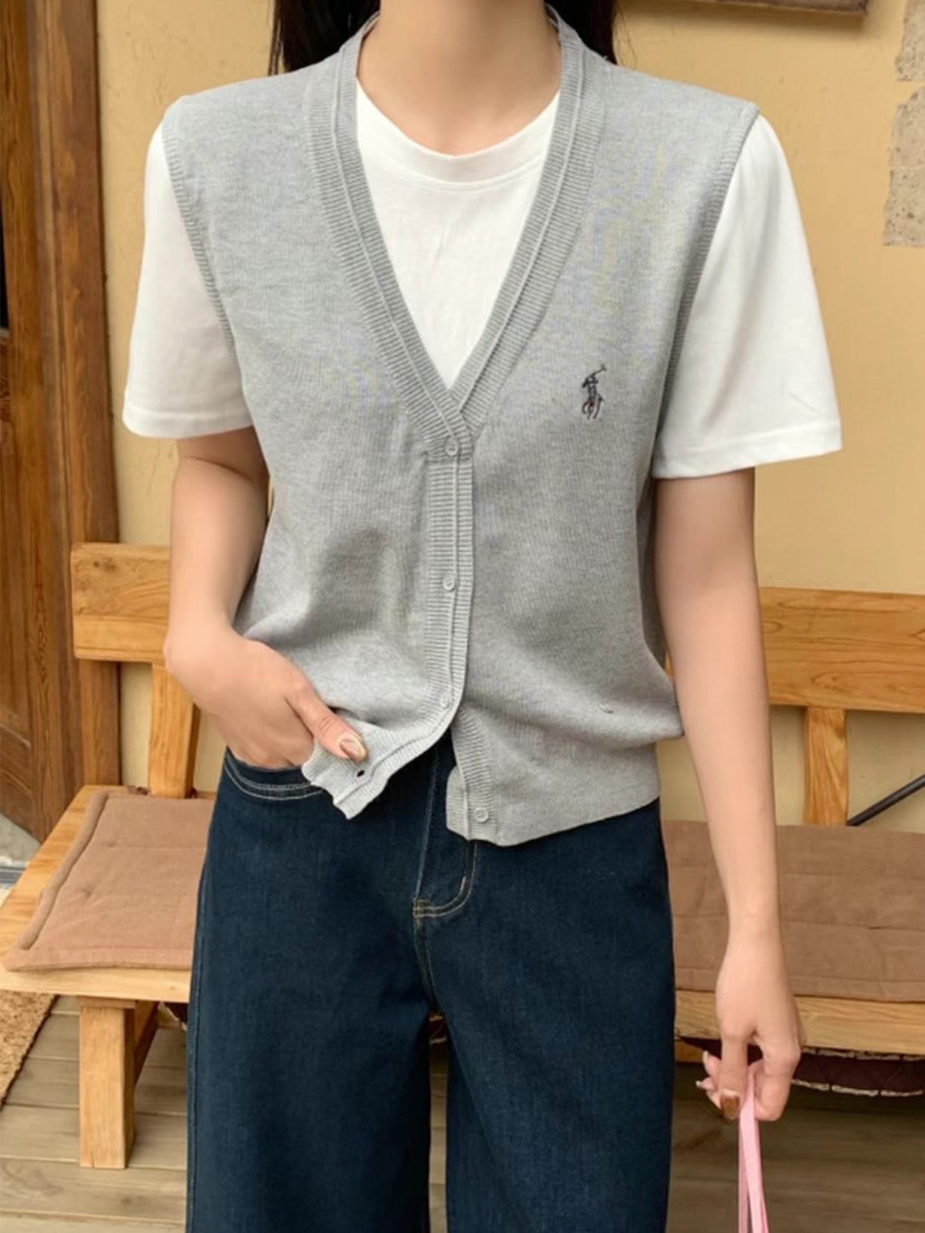 Damen Strickweste mit V-Ausschnitt Merchesia