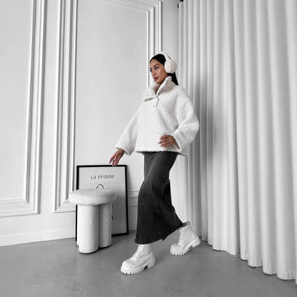 Damen Kuscheliger Fleece-Pullover im Casual-Style Merchesia