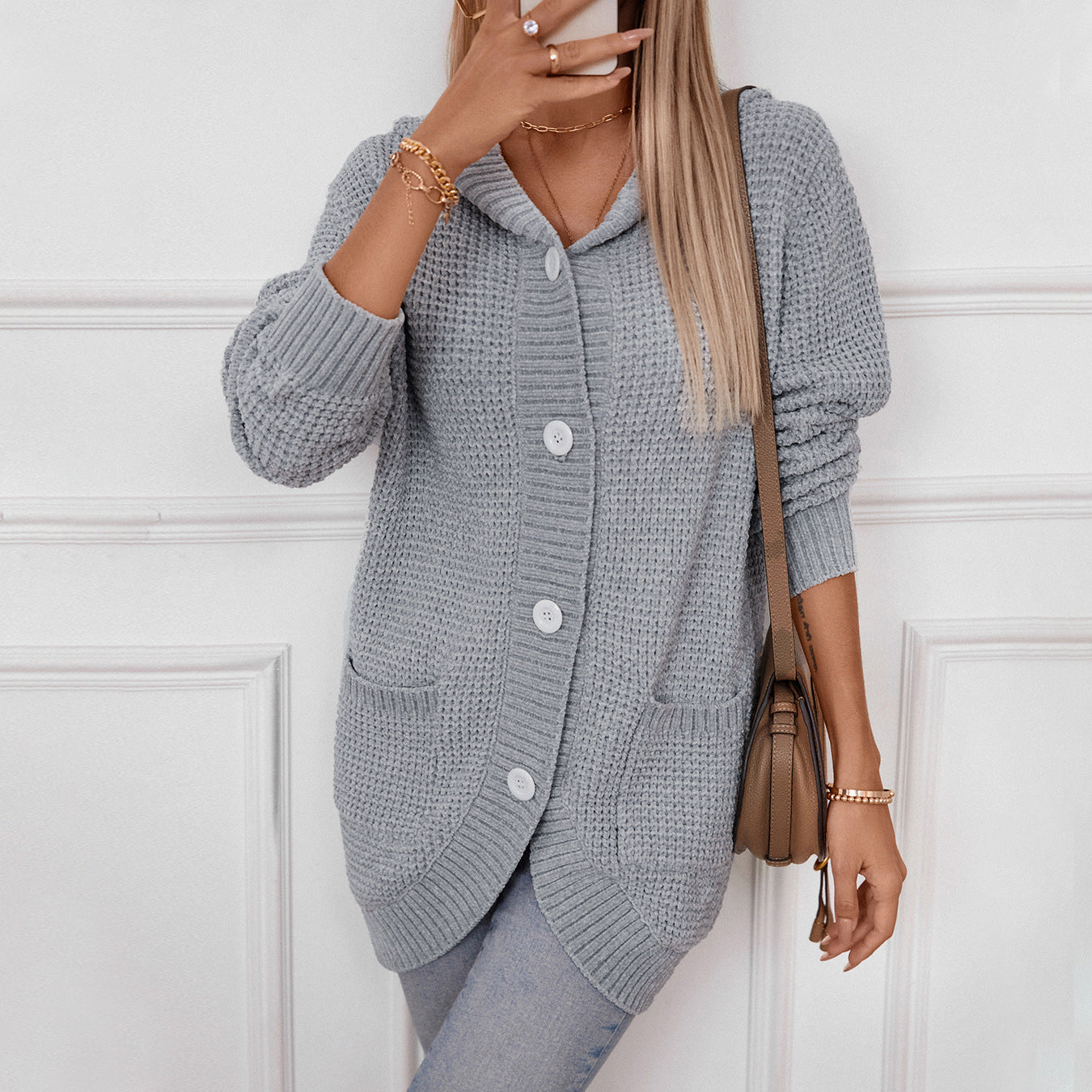 Damen lässiger Strickmantel mit Kapuze Merchesia