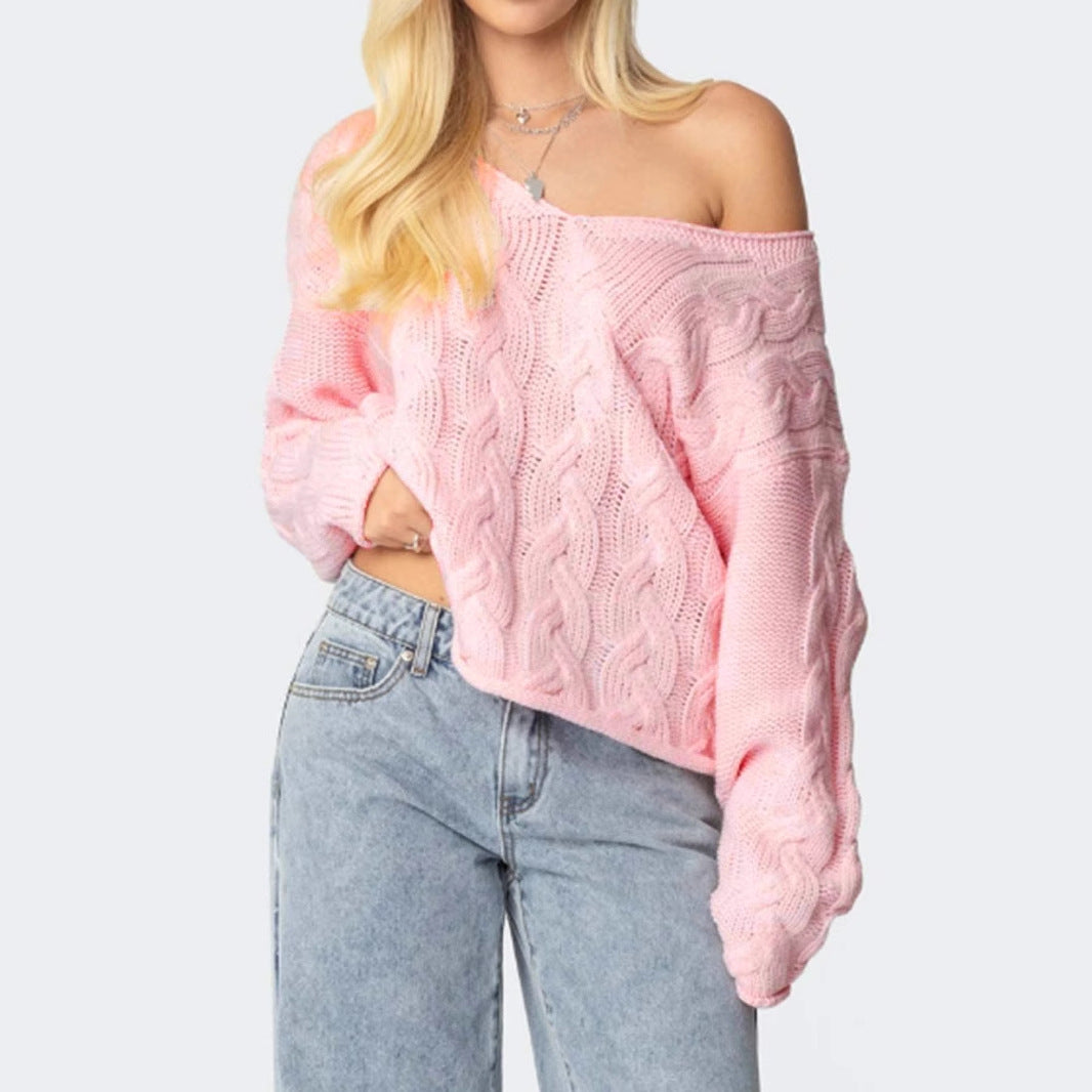 Damen Grobstrickpullover mit tiefem V-Ausschnitt und lässiger Silhouette Merchesia