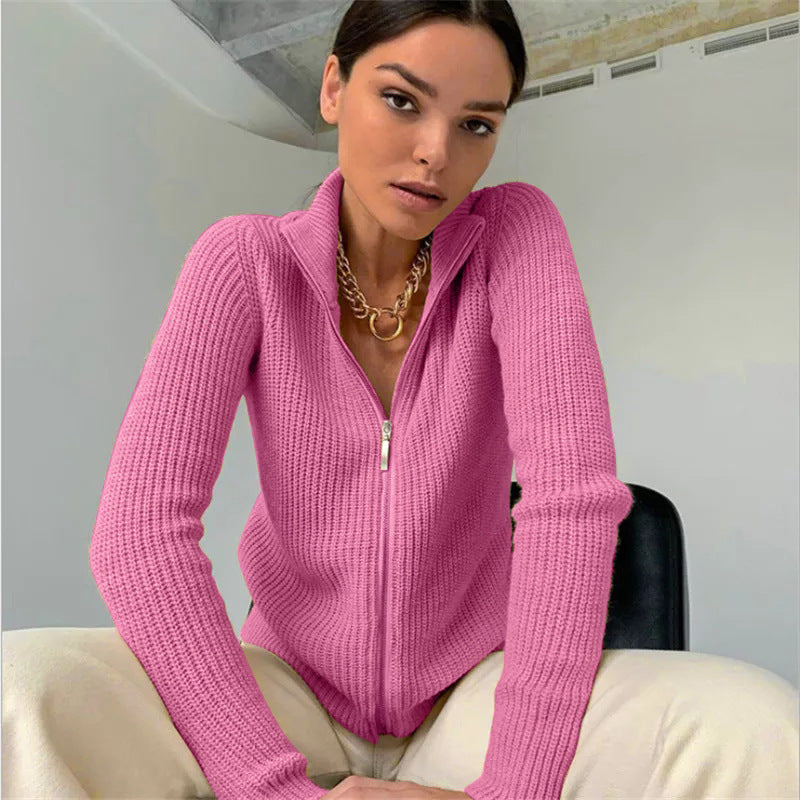 Damen Strickjacke mit hohem Kragen Merchesia