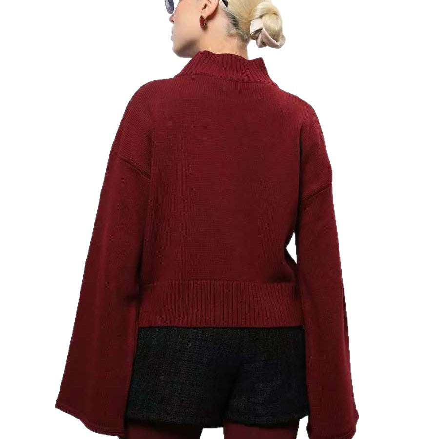 Damen Modischer Pullover mit weitem Schnitt und hohen Bündchen Merchesia