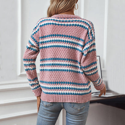 Damen Strickpullover mit strukturiertem Mustermix und bequemem Rundhalsausschnitt Merchesia