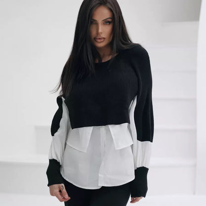 Damen modischer cropped Pullover mit innovativen Layering-Details Merchesia