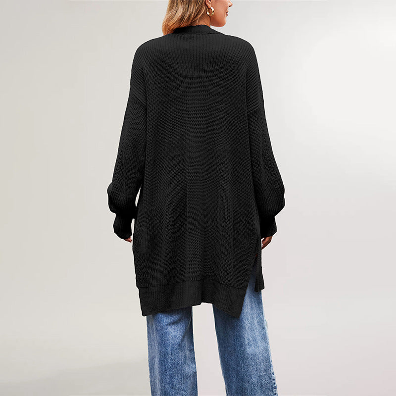 Damen lässige Strickjacke mit offenem Design und weiten Ärmeln Merchesia