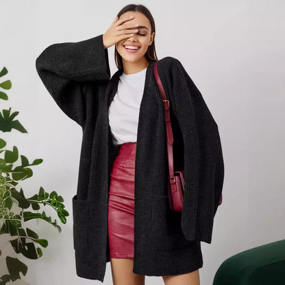 Damen Großer Strickcardigan mit voluminösen Ärmeln und praktischen Taschen Merchesia