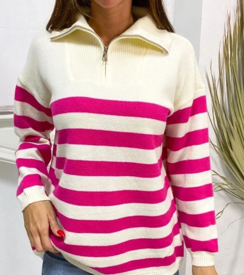 Damen gemusterter Pullover mit Stehkragen und Reißverschluss Merchesia