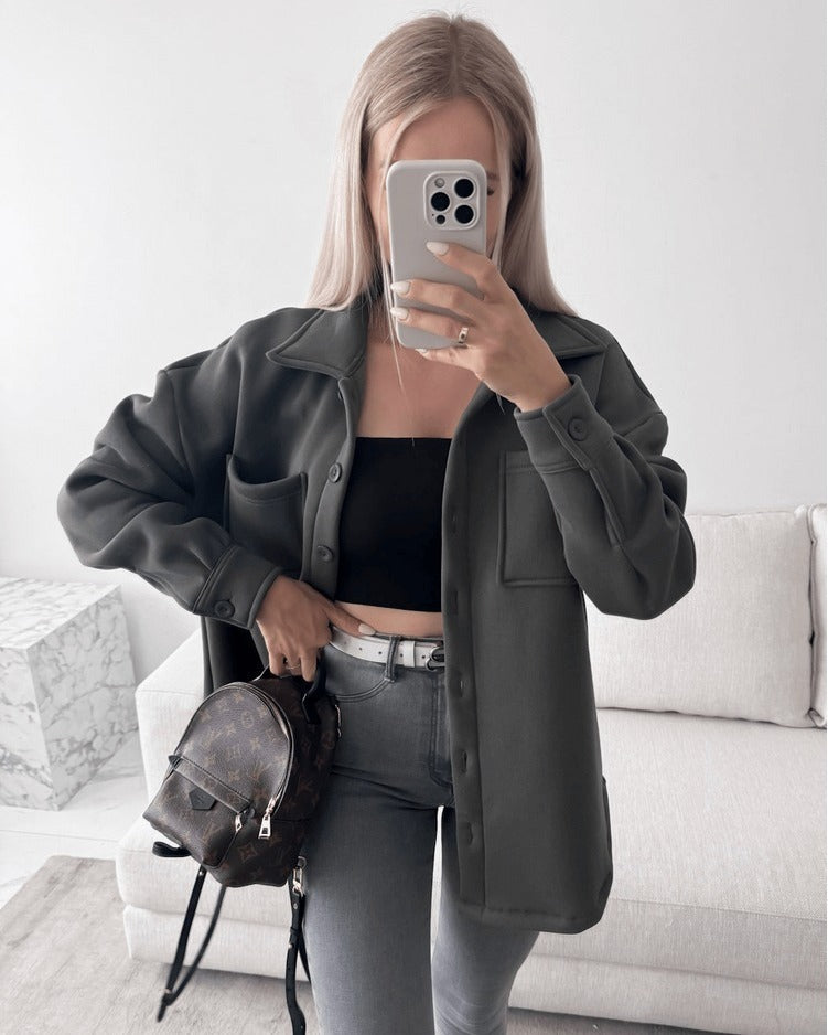 Damen Lässige Overshirtjacke mit praktischen Taschen Merchesia