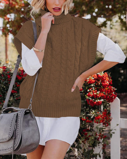 Damen elegante Strickweste mit Stehkragen und Zopfmuster Merchesia