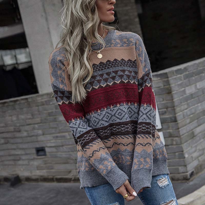 WW | Weinlese Geometrisch Strickpullover
