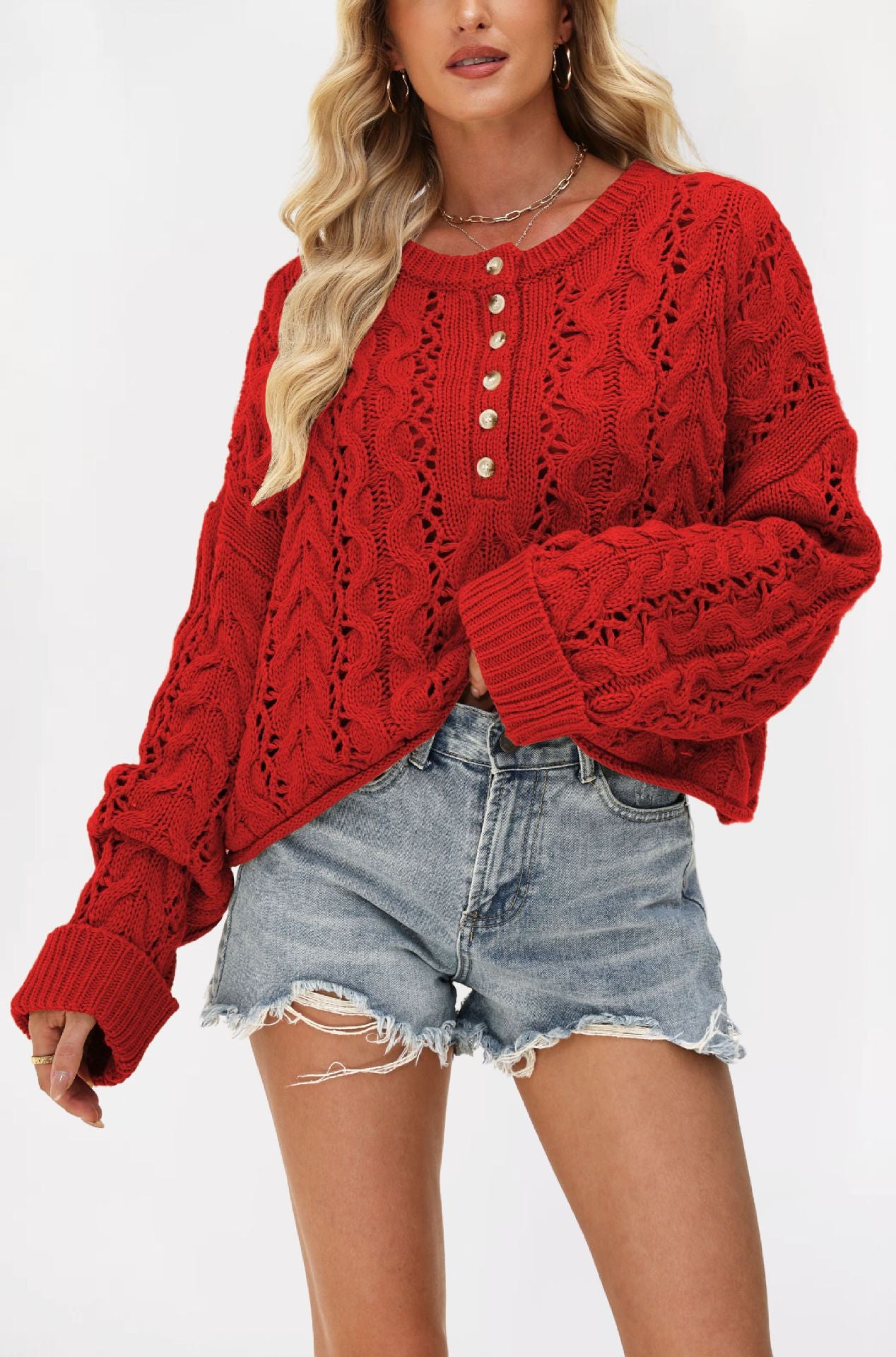 Damen kuscheliger Strickpullover mit strukturiertem Zopfmuster Merchesia