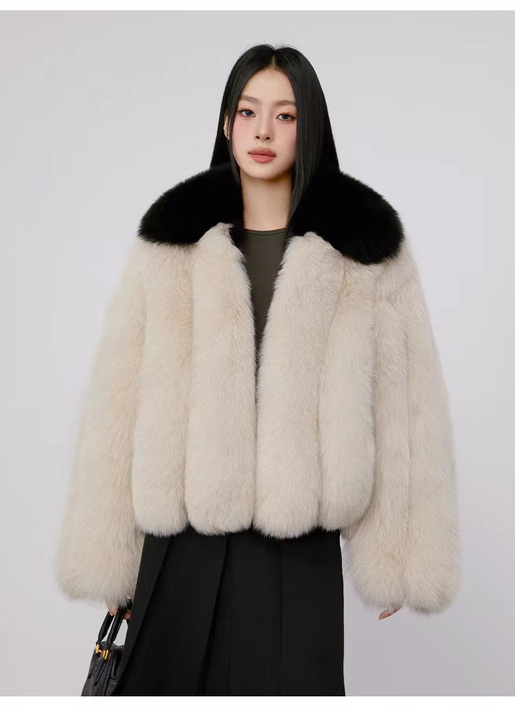 Damen Luxuriöse und voluminöse Kunstfelljacke mit Kragen Merchesia