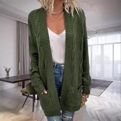 Damen Grobstrickcardigan mit seitlichen Taschen und feinem Muster Merchesia