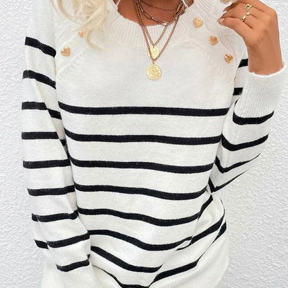 Damen modischer Streifenpullover mit Herzdetails Merchesia