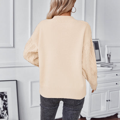 Damen modischer Strickpullover mit einzigartigem Zopfdesign und Rundhalsausschnitt Merchesia
