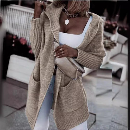 Damen lässige Strickjacke mit großen Taschen und kuscheligem Material Merchesia