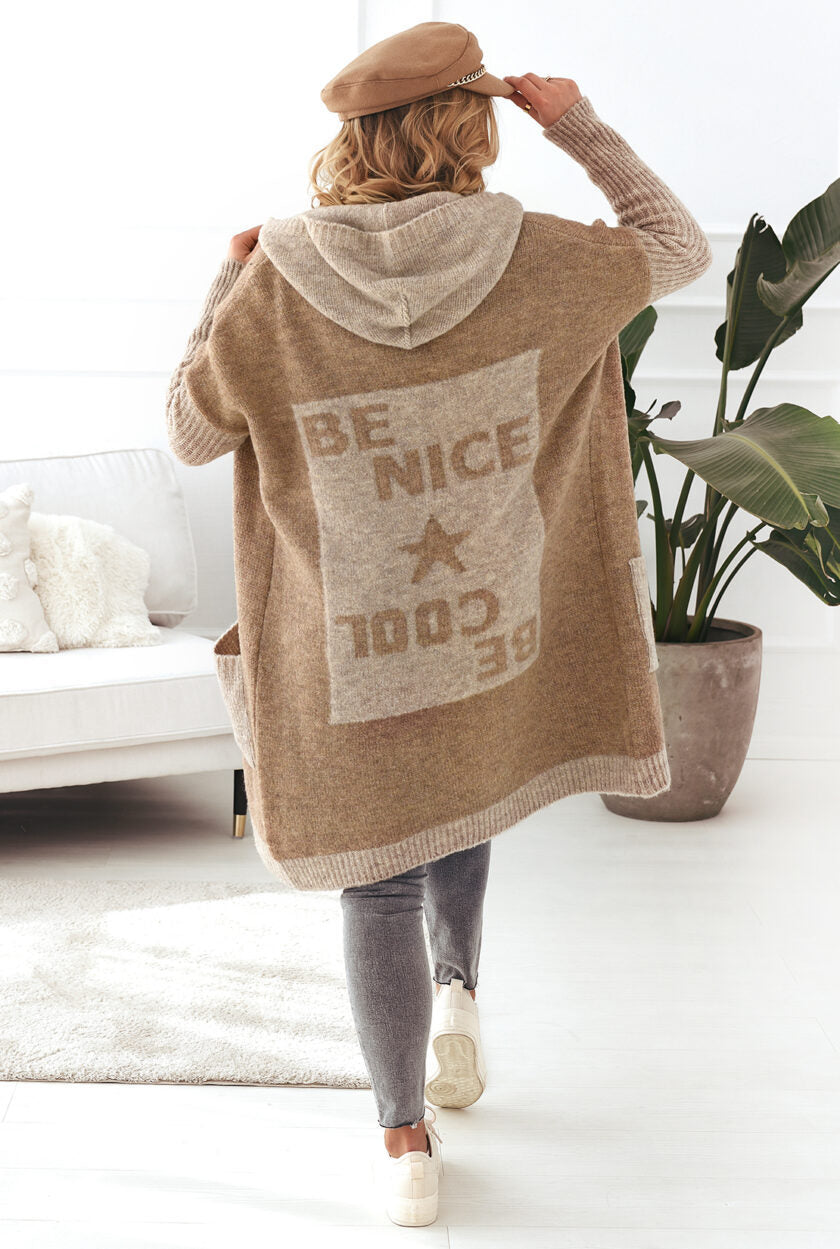 Damen Strickmantel mit Kapuze und modischem Farbblockdesign Merchesia