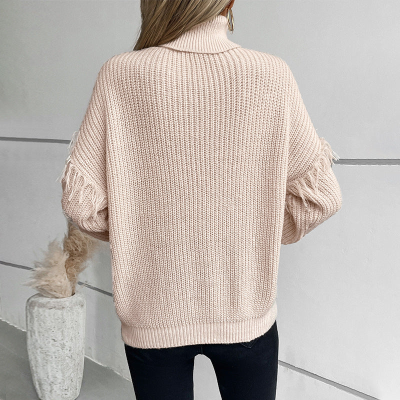 Damen Strickpullover mit hohem Kragen und Zopfmuster Merchesia