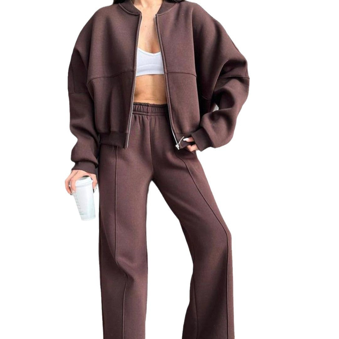 Damen Freizeitlook mit lässiger Zip-Jacke und weit geschnittener Hose Merchesia