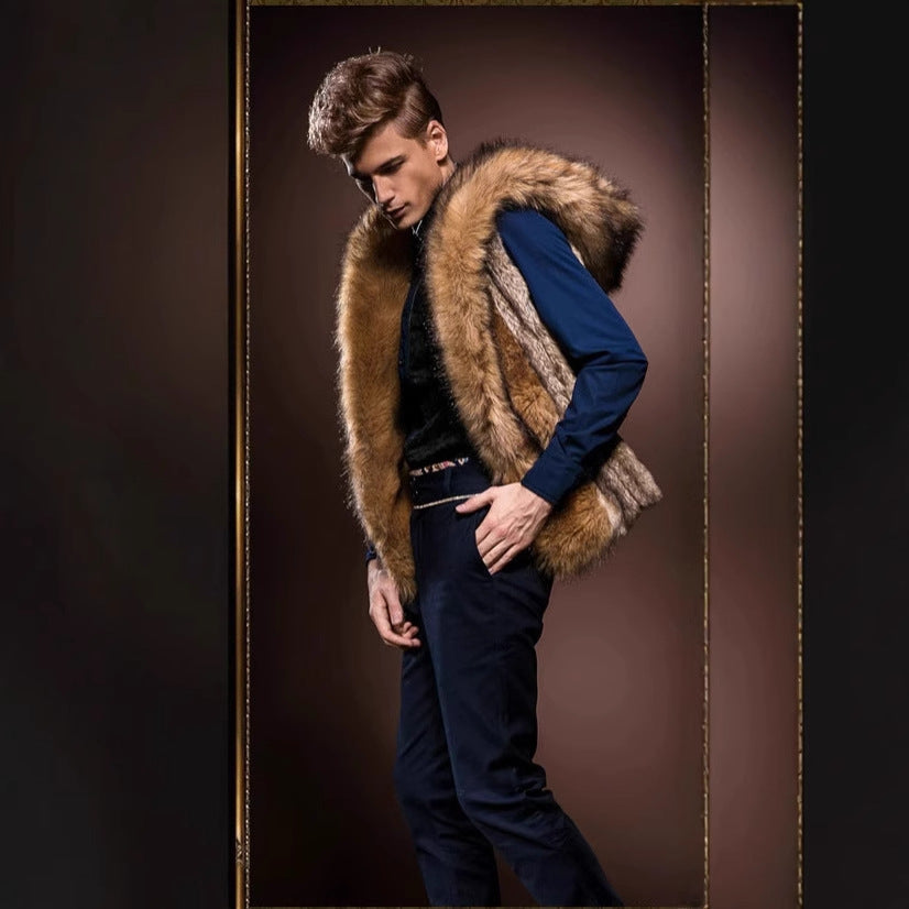 Herren Elegante Kunstpelz-Weste mit tiefem Kragen und luxuriösem Design Merchesia