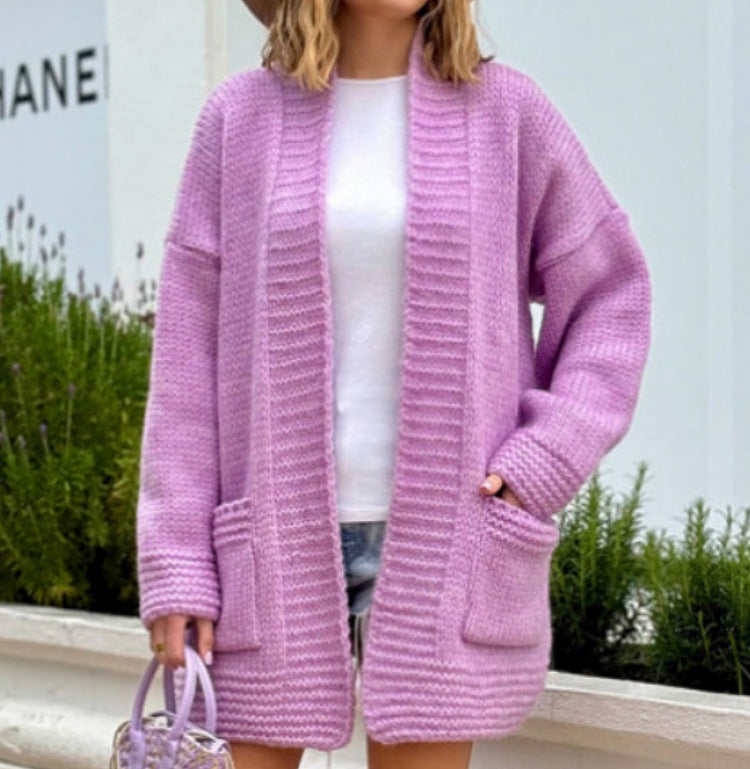 Damen Grobstrickjacke mit großzügigen Taschen und lässigem Schnitt Merchesia