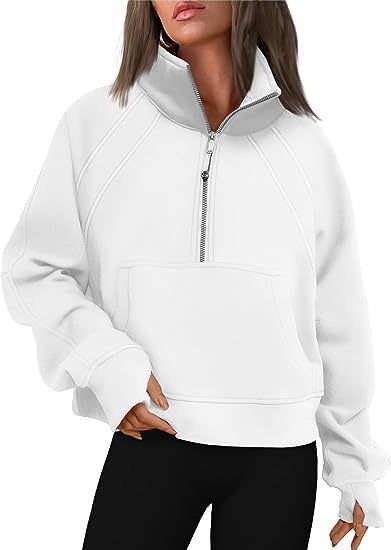 Damen kuscheliger Half-Zip Pullover mit Kapuze und Kängurutasche Merchesia