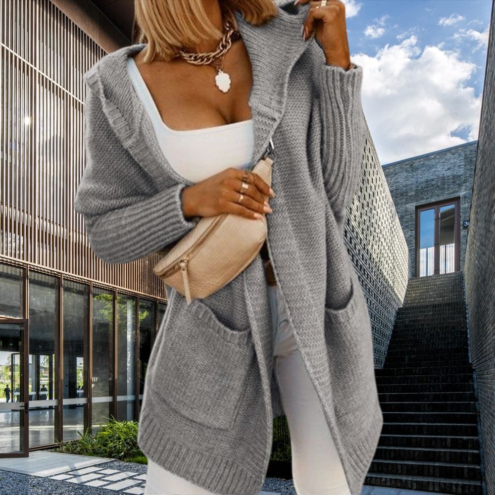 Damen lässige Strickjacke mit großen Taschen und kuscheligem Material Merchesia