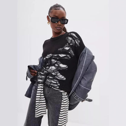 Damen grob gestrickter Oversized-Pullover mit einzigartiger Transparenzstruktur und modernen Akzenten Merchesia