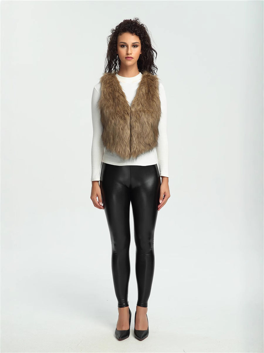 Damen Flauschige Kunstpelzweste mit asymmetrischem Schnitt Merchesia